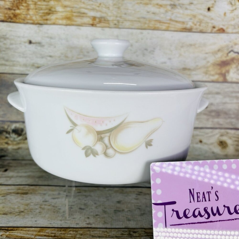 Noritake Cook'n Serve MELANIE Pastel Fruit Handled 2 Qt Covered Casserole Dish